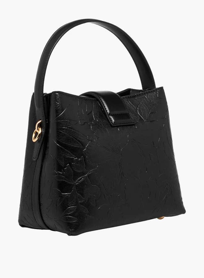 ELLE Floral Embossed Shoulder Bag with Button Closure