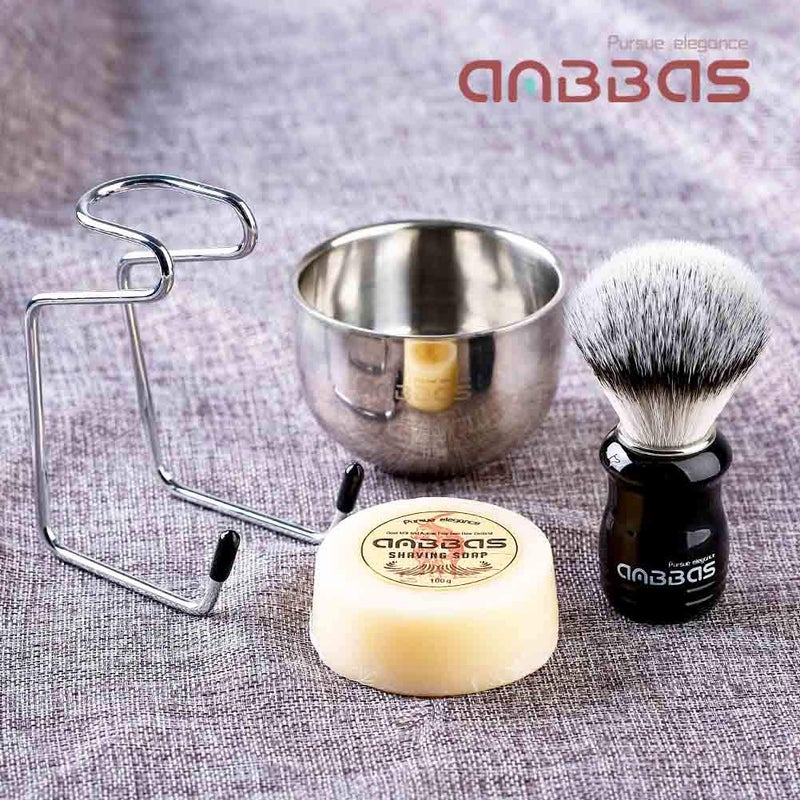 Anbbas Synthetic Badger Hair Shaving Brush,Stainless Steel Shaving Stand and Bowl,Goat Milk Shaving Soap 100g for Men Wet Shave Kit - Image 2
