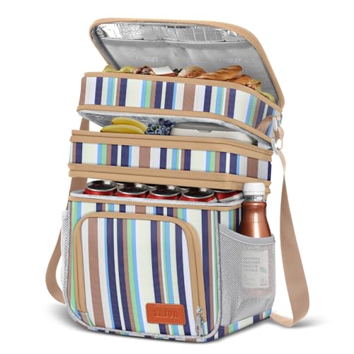 ZRSUN Insulated Lunch Bag for Women Men Reusable 3 Layers Lunch Box Women Expandable Reusable Waterresistant Lunch Box for Work Travel Office Picnic Hiking Stripe - Image 1