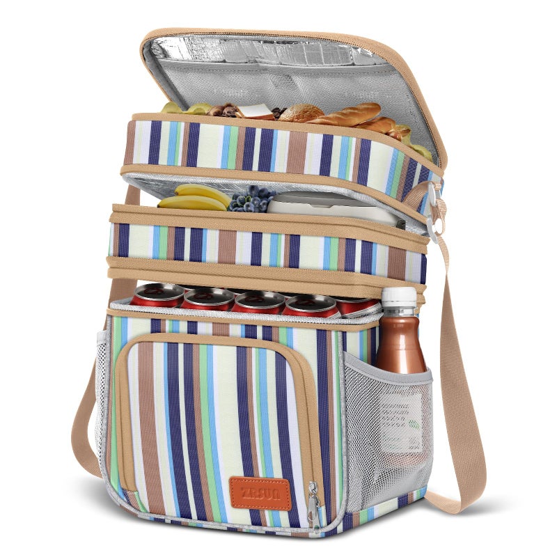 ZRSUN Insulated Lunch Bag for Women Men Reusable 3 Layers Lunch Box Women Expandable Reusable Waterresistant Lunch Box for Work Travel Office Picnic Hiking Stripe - Image 2