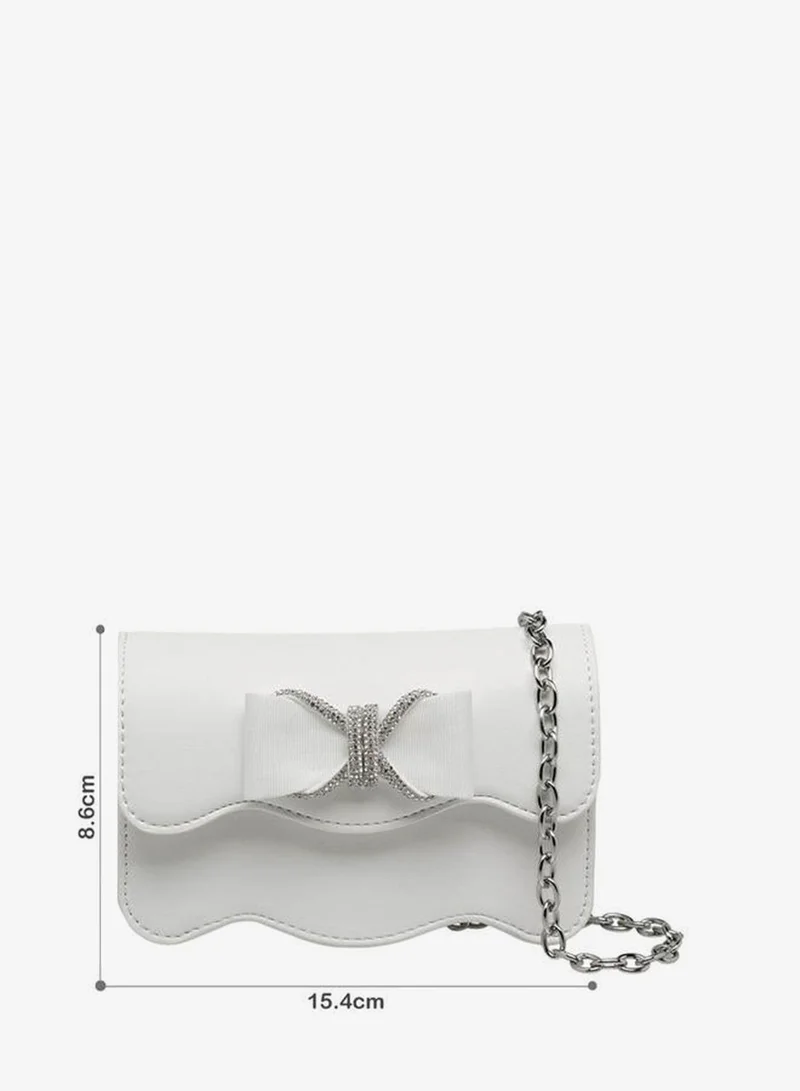 Celeste Scalloped Bow Embellished Crossbody Bag with Chain Strap Ramadan Collection