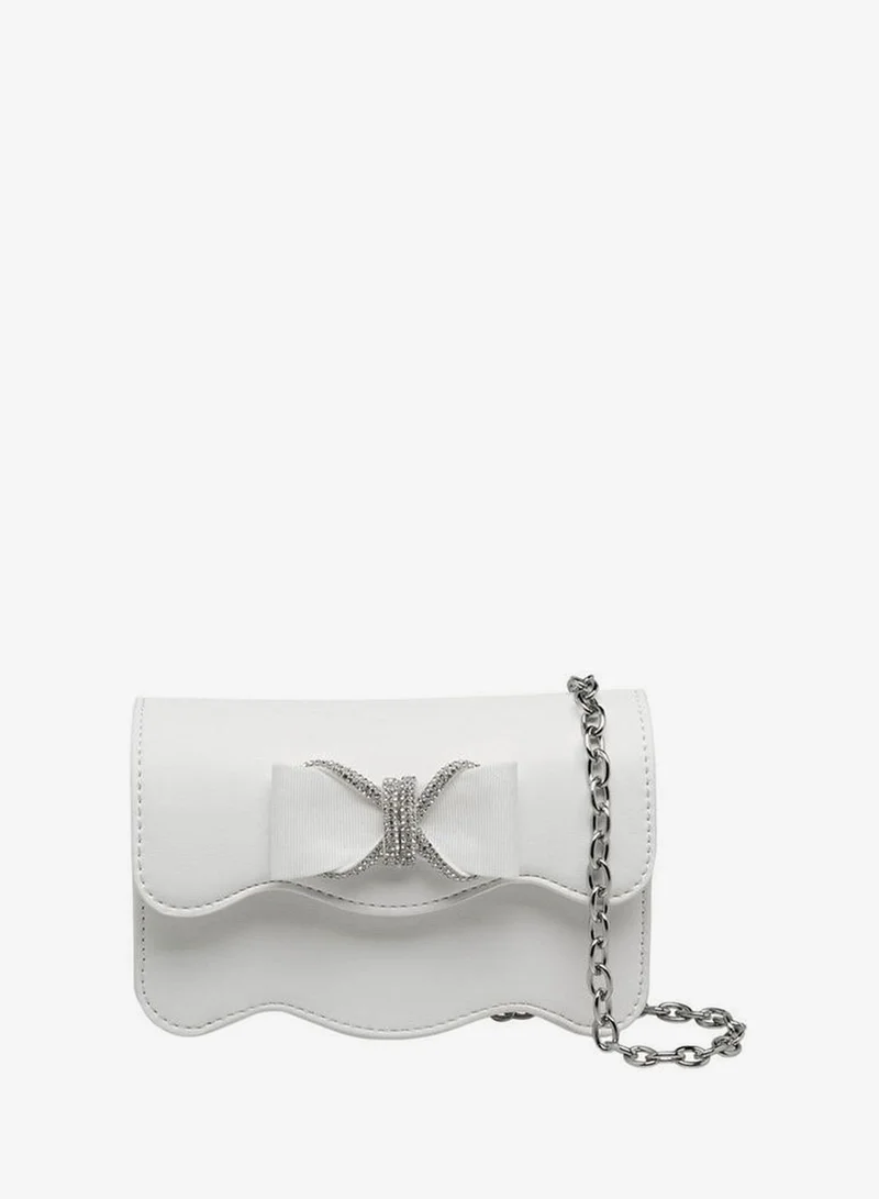 Celeste Scalloped Bow Embellished Crossbody Bag with Chain Strap Ramadan Collection
