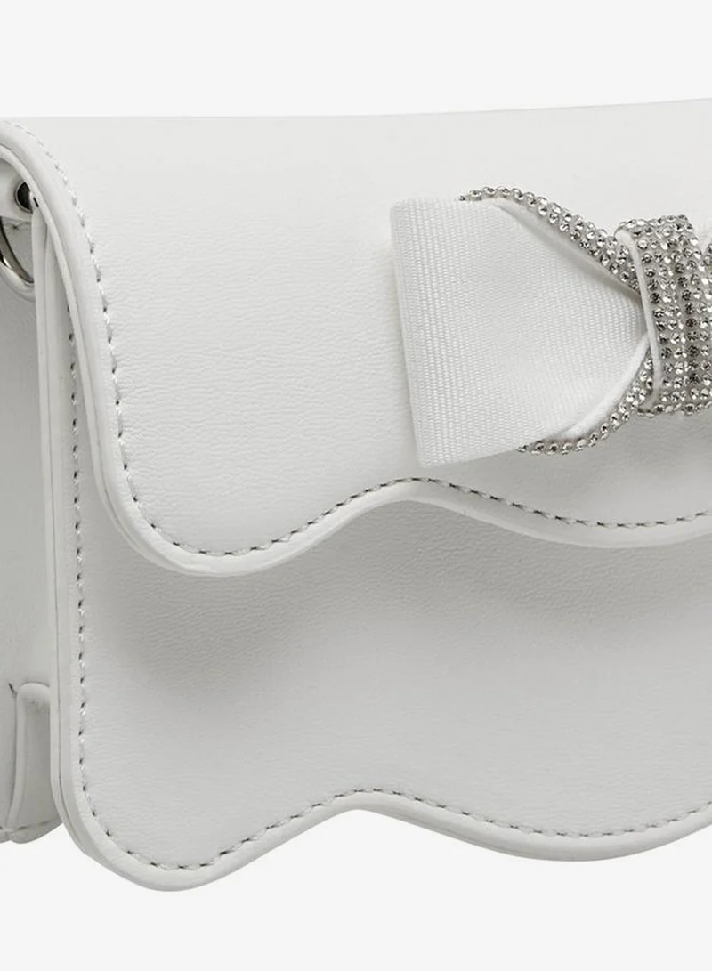 Celeste WHITE Scalloped Bow Embellished Crossbody Bag with Chain Strap for Women | Best Price UAE