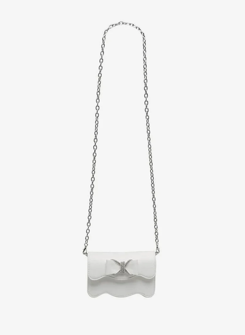 Celeste WHITE Scalloped Bow Embellished Crossbody Bag with Chain Strap for Women | Best Price UAE