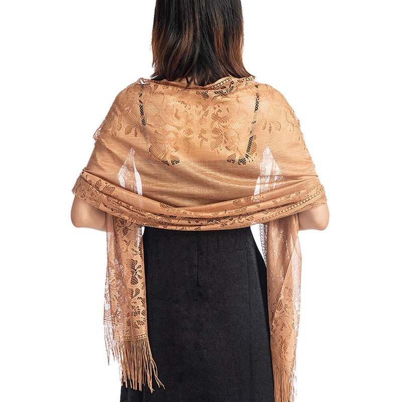 Ladiery Women's Floral Lace Scarf Shawl with Tassels, Soft Mesh Fringe Wraps for Wedding Evening Party Dresses - Image 4