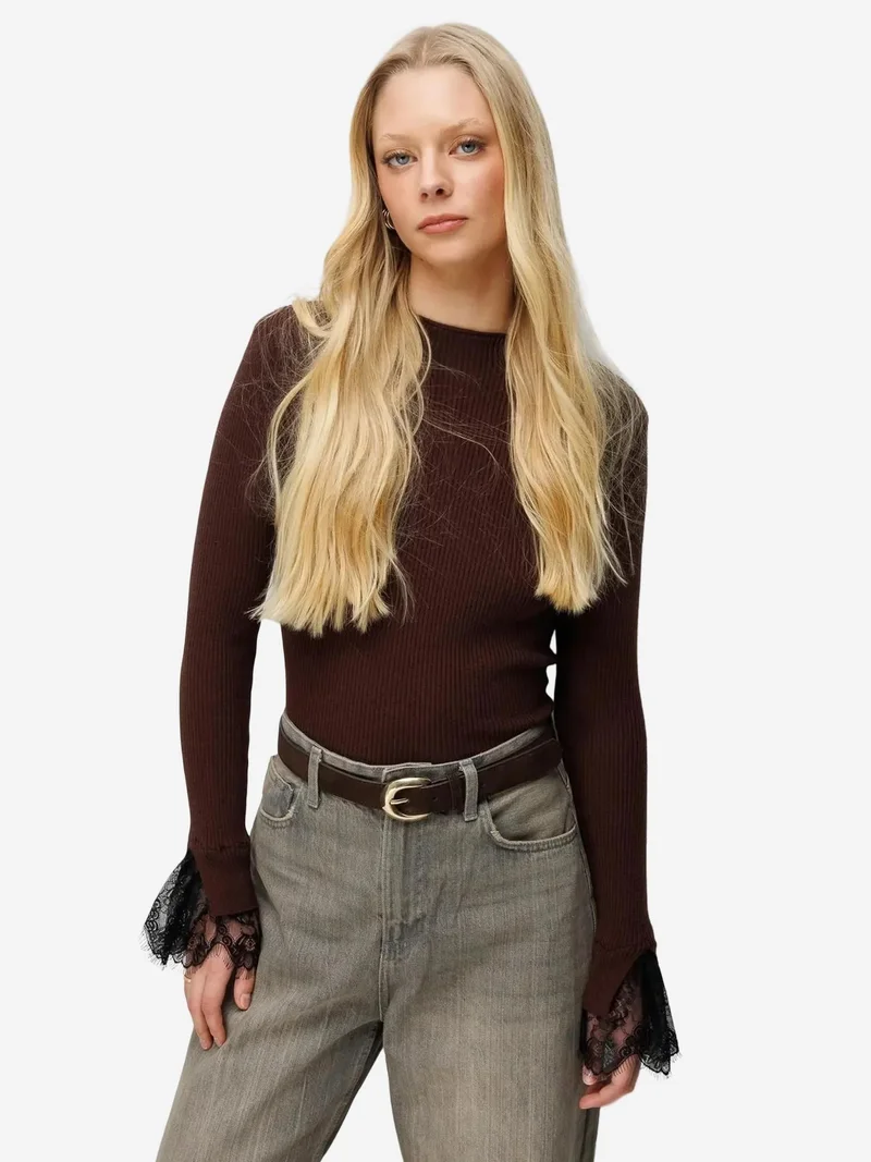 MixRay MIXRAY Slim Fit Ribbed Knit Sweater with Crew Neck