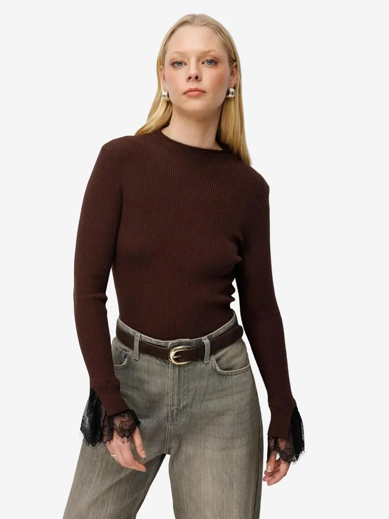 MixRay MIXRAY Slim Fit Ribbed Knit Sweater with Crew Neck