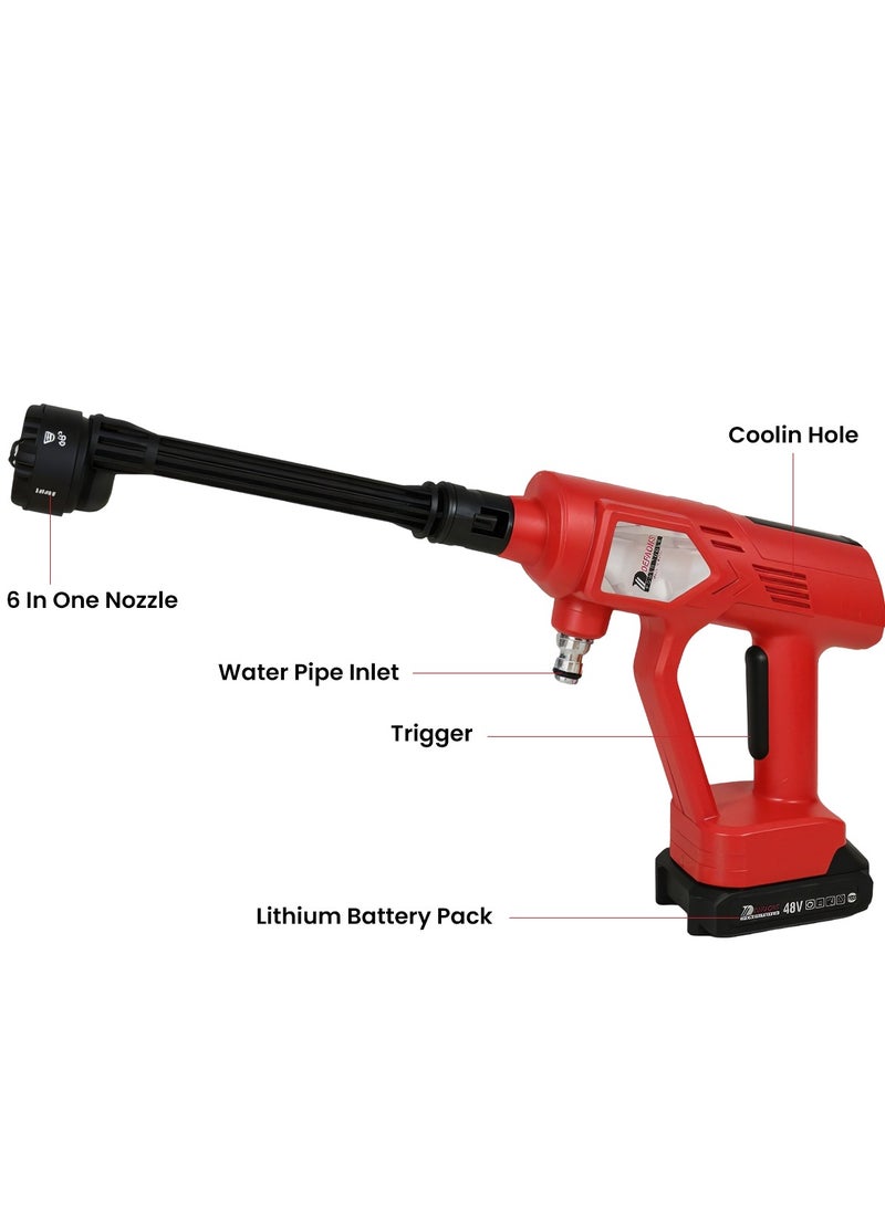 DEFAONS C008 Cordless High Pressure Washer 48V Portable Car Washer Gun with 6-in-1 Nozzle, Foam Bottle, Water Filter, Rechargeable Battery, Spray Cleaning Machine for Car Bike Garden Floor Window Outdoor Cleaning Kit - Image 5
