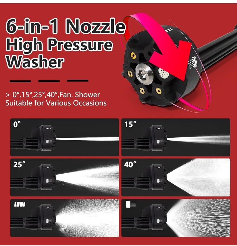 DEFAONS C008 Cordless High Pressure Washer 48V Portable Car Washer Gun with 6-in-1 Nozzle, Foam Bottle, Water Filter, Rechargeable Battery, Spray Cleaning Machine for Car Bike Garden Floor Window Outdoor Cleaning Kit - Image 3