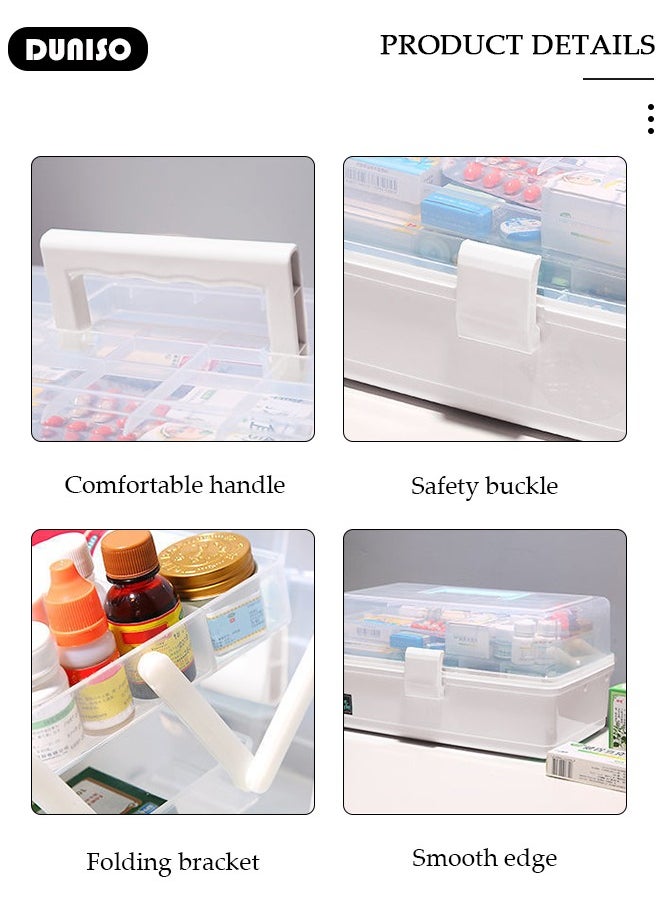 DUNISO 3 Layers Medicine Storage Box Family Emergency Kit Container Clear First Aid Box Organizer with Lid Handle, Multipurpose Durable Craft Tool Case Plastic Professional Emergency Bin for Home Travel Car Camping Office  - Image 2