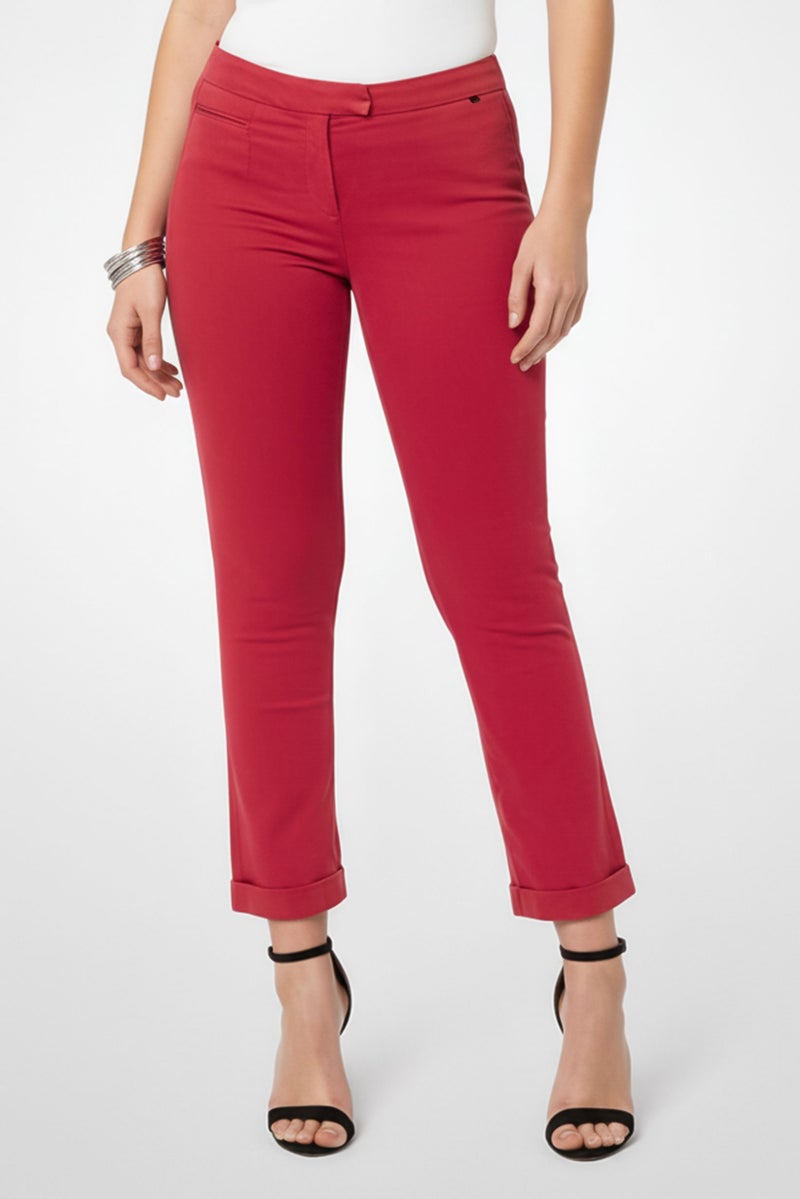 Harmont & Blaine Women Slim Fit  Solid Stretchable Cropped Pants, Red - Image 1