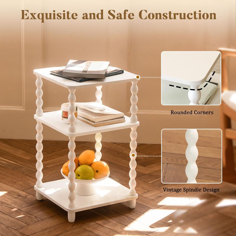 Fultyle End Table, Small Side Table with 3 Tier Open Shelf, Modern NightStand Bedside Table for Living Room, Bedroom, Office and Small Spaces (White) - Image 4