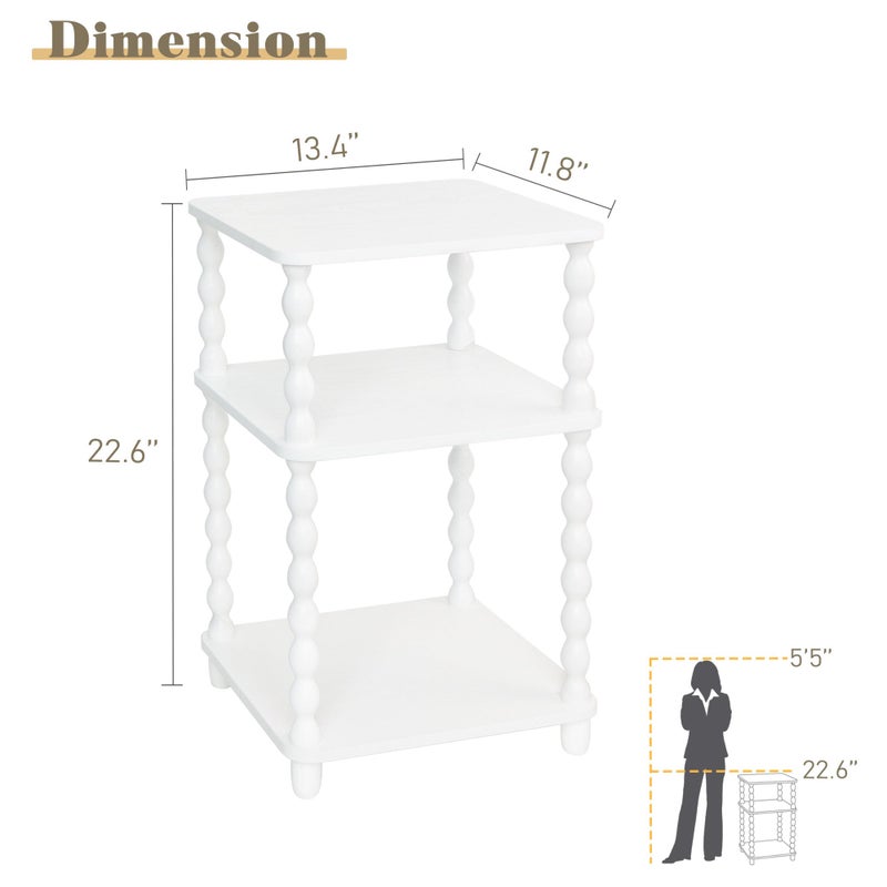 Fultyle End Table, Small Side Table with 3 Tier Open Shelf, Modern NightStand Bedside Table for Living Room, Bedroom, Office and Small Spaces (White) - Image 3