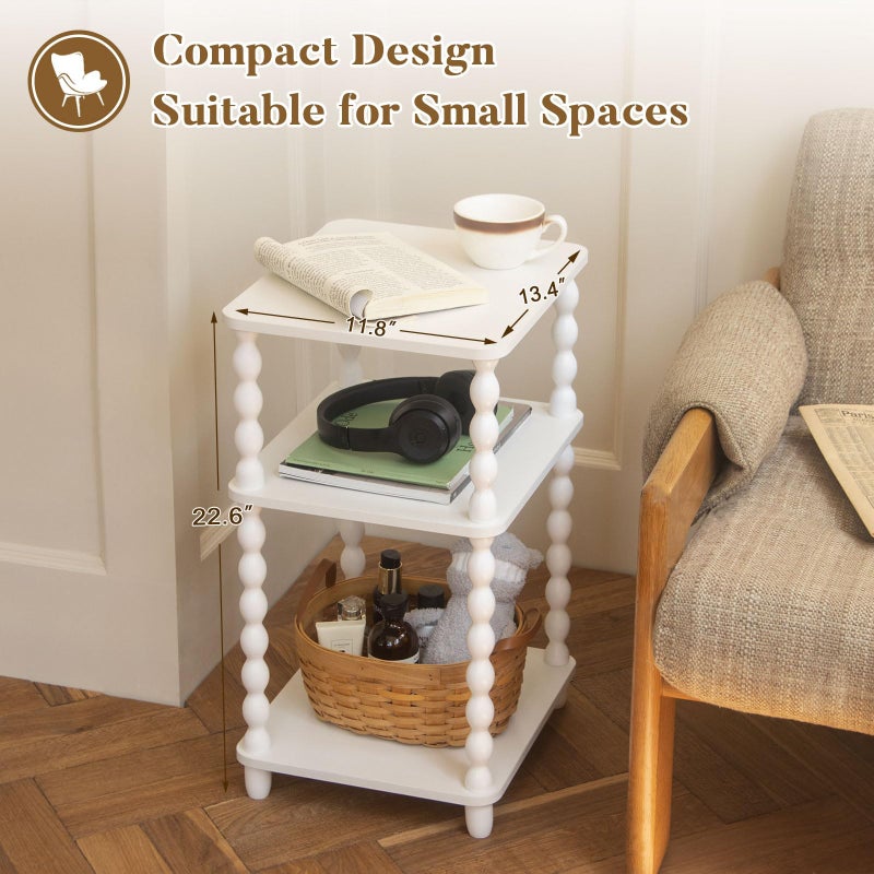 Fultyle End Table, Small Side Table with 3 Tier Open Shelf, Modern NightStand Bedside Table for Living Room, Bedroom, Office and Small Spaces (White) - Image 5