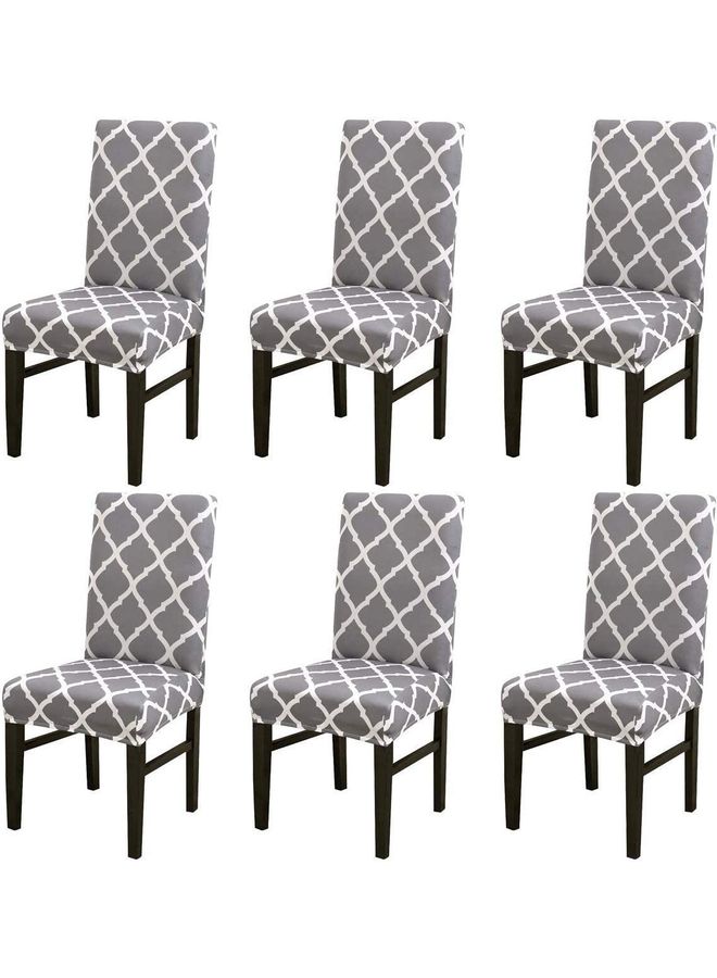 Y&D 6-Piece High Back Stretchable Chair Cover Grey/White ‎34.4x21.8x5.6cm - Image 1