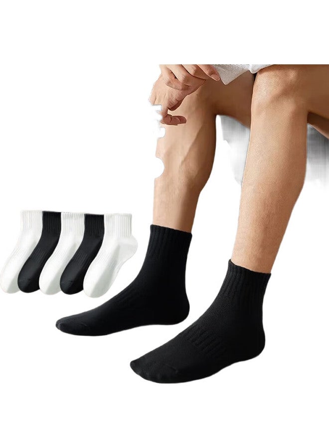 As plant Like Plant Men'S Socks, Summer Short Socks, 100% Pure Cotton, Antibacterial, Odor-Resistant, Sweat-Absorbing, Breathable, Seamless, Wear-Resistant, Black And White Mid-Calf Socks - Image 1