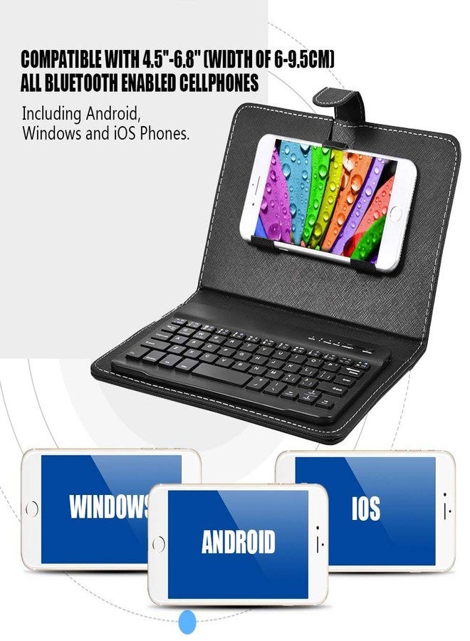 ELIATER Portable Wireless Bluetooth Keyboard with Leather Case Cover with for 4.5''-6.8'' iOS, Android and Windows Smart Phones, Detachable with Kickstand (Black) - Image 2