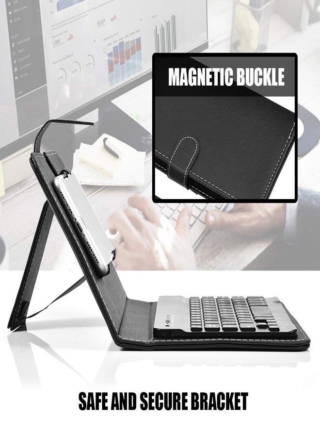 ELIATER Portable Wireless Bluetooth Keyboard with Leather Case Cover with for 4.5''-6.8'' iOS, Android and Windows Smart Phones, Detachable with Kickstand (Black) - Image 3