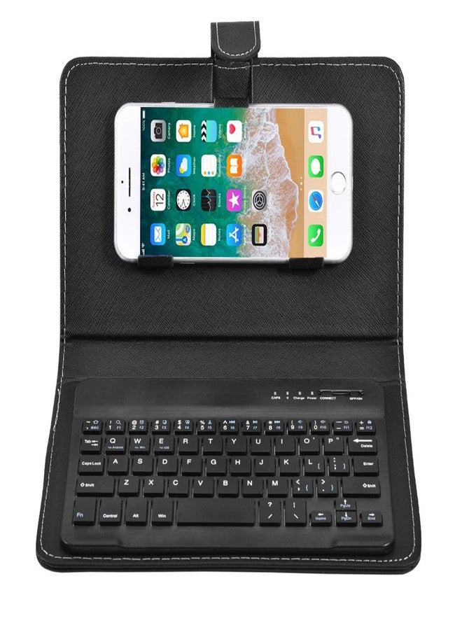 ELIATER Portable Wireless Bluetooth Keyboard with Leather Case Cover with for 4.5''-6.8'' iOS, Android and Windows Smart Phones, Detachable with Kickstand (Black) - Image 1