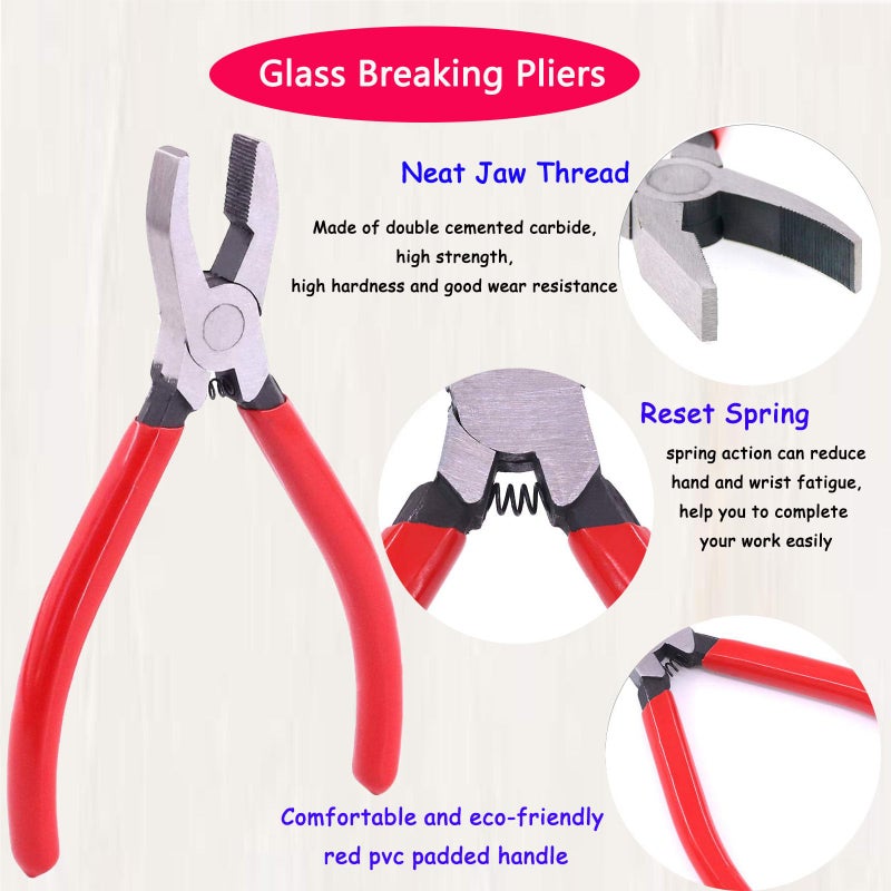 MEILLYOCEAN Glass Cutting Tool Set Kit,Premium Glass Running Breaking Pliers and Glass Cutter Kit, Heavy Duty Glass Cutting Tool with Rubber Tip, Work Great for Stained Glass, Mosaics, Fusing, Breaking - Image 4