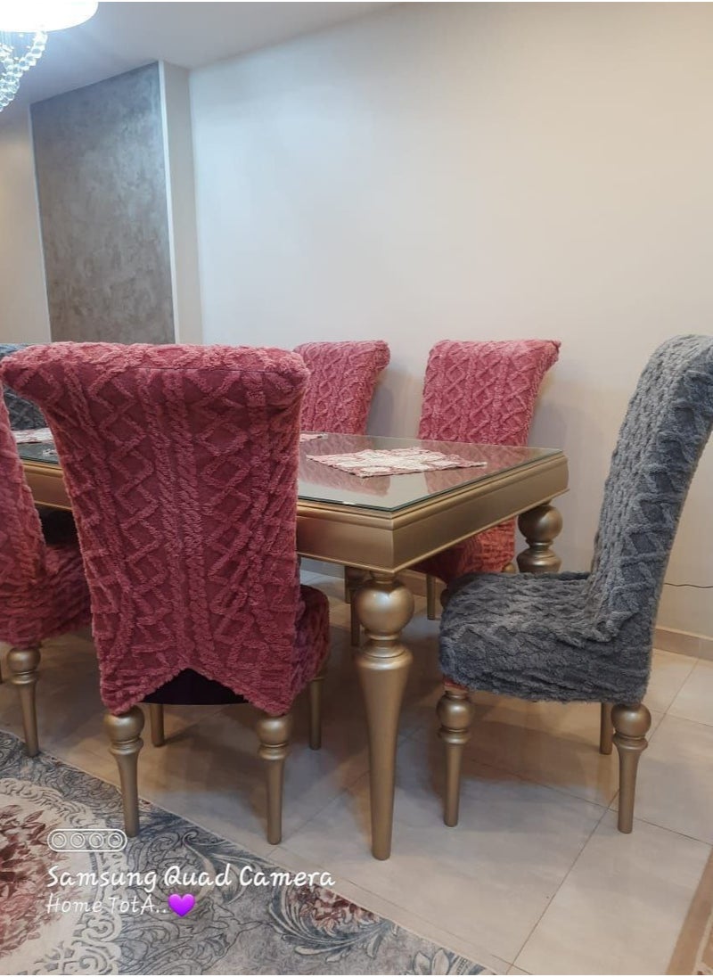 Generic - A set of 8 pieces of jacquard dining chair covers - off white - Image 1