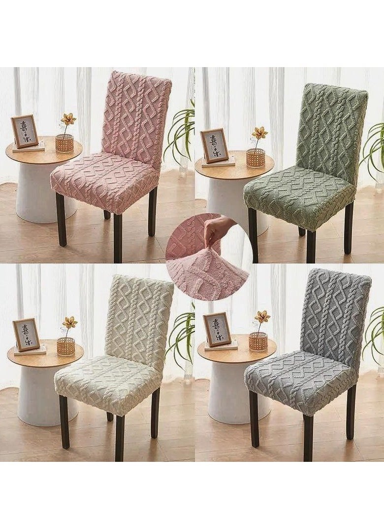 Generic - A set of 8 pieces of jacquard dining chair covers - off white - Image 1