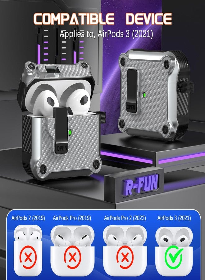 R-fun for AirPods 3rd Generation 2021 Charging Case Cover, Full Drop Protection Auto Pop-Up Lid Design for Apple Airpod 3 Gen Case with Cleaner Kit & Keychain,Carbon Fiber Silver - Image 4