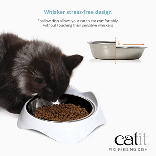 Catit PIXI Double Feeding Dish, Whisker Stress Free Food & Water Cat Bowl,White - Image 2
