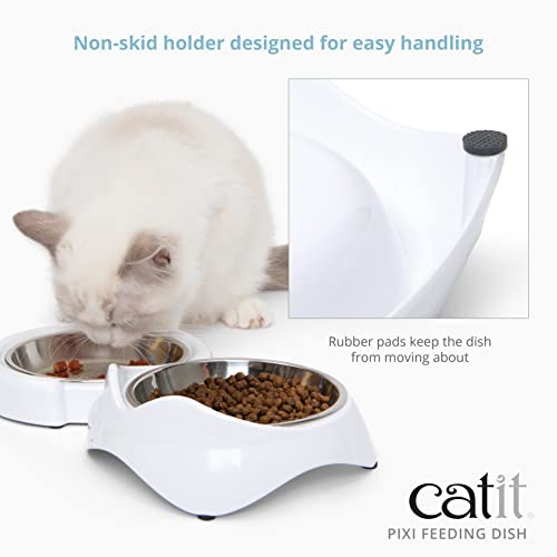 Catit PIXI Double Feeding Dish, Whisker Stress Free Food & Water Cat Bowl,White - Image 5