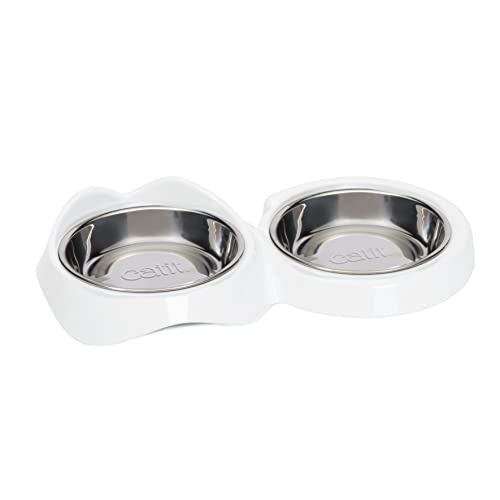 Catit PIXI Double Feeding Dish, Whisker Stress Free Food & Water Cat Bowl,White - Image 1