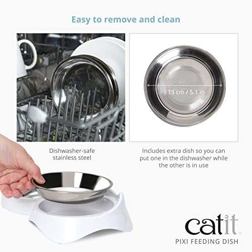 Catit PIXI Double Feeding Dish, Whisker Stress Free Food & Water Cat Bowl,White - Image 4