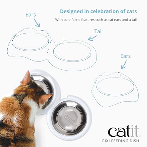 Catit PIXI Double Feeding Dish, Whisker Stress Free Food & Water Cat Bowl,White - Image 3