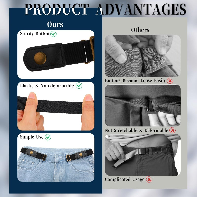 Telooco No Buckle Belts for Men,2 Pack Adjustable Buckless Belts Side Belts No Buckle for Women,Stretch Belt Loops for Pants Jeans (Black) - Image 3