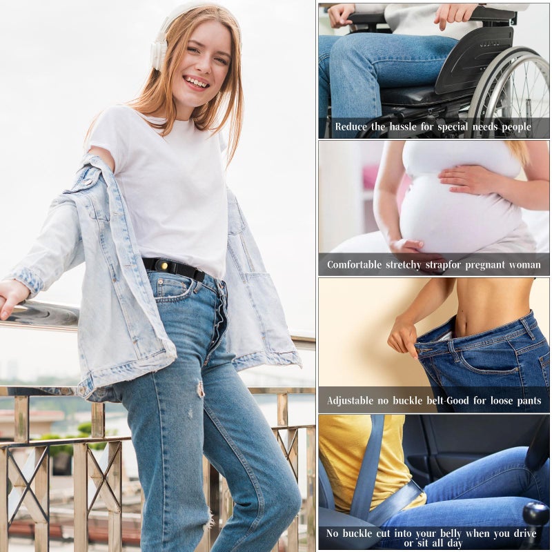 Telooco No Buckle Belts for Men,2 Pack Adjustable Buckless Belts Side Belts No Buckle for Women,Stretch Belt Loops for Pants Jeans (Black) - Image 4