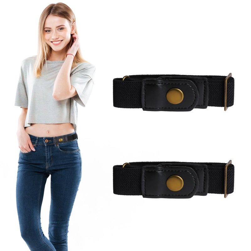 Telooco No Buckle Belts for Men,2 Pack Adjustable Buckless Belts Side Belts No Buckle for Women,Stretch Belt Loops for Pants Jeans (Black) - Image 1