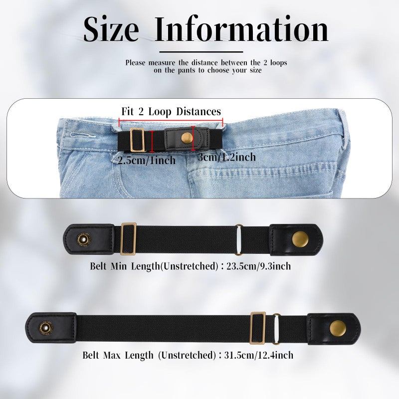 Telooco No Buckle Belts for Men,2 Pack Adjustable Buckless Belts Side Belts No Buckle for Women,Stretch Belt Loops for Pants Jeans (Black) - Image 2