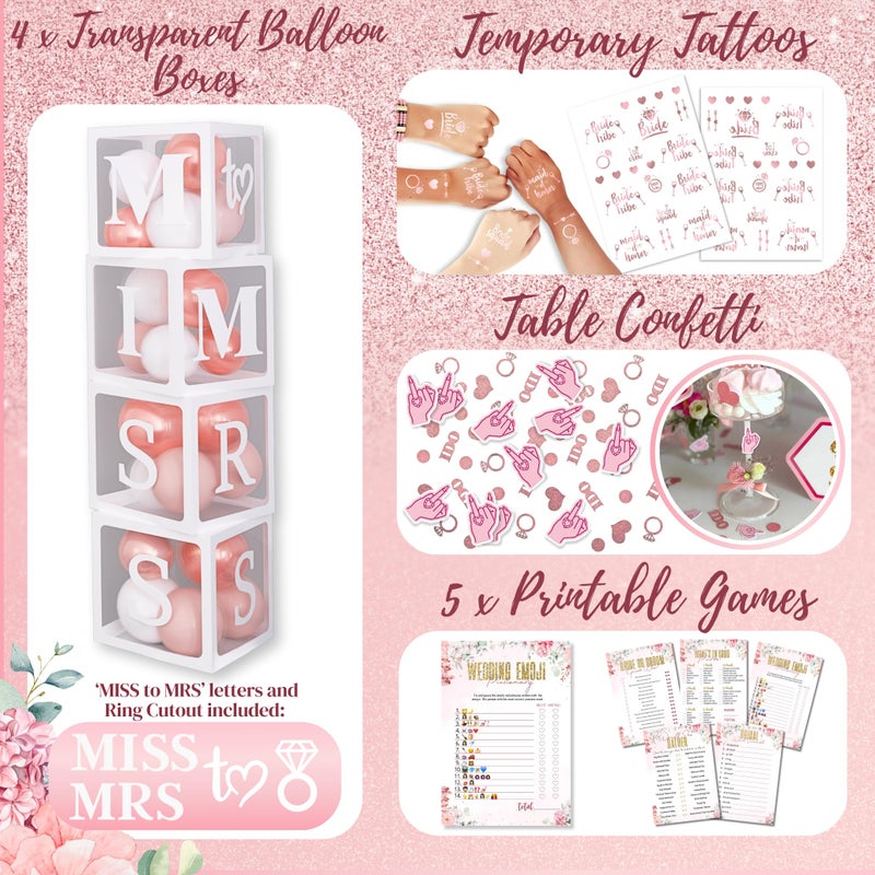 RainMeadow 189 pc Premium Bridal Shower Party Decorations â€“ Balloons, Bride to Be Sash, Veil, Headband, Backdrop, Props â€“ Pink Bachelorette Party Decorations for Engagement, Rose Gold Bridal Shower Decorations - Image 5