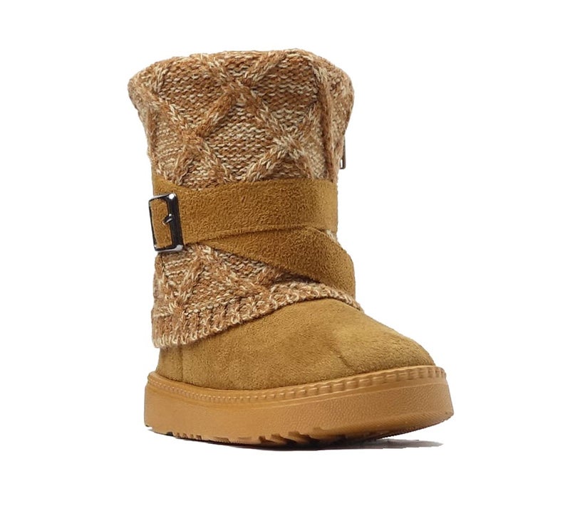 REDVOLUTION Kids Boots Toddler Girls Cute 2 Buttons || Rhinestone Faux Fur Suede Knitting Shoe (Small Kid 12, 2018 Camel) - Image 2
