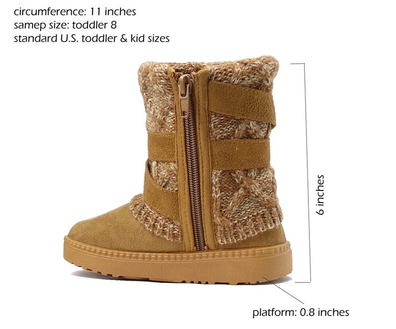 REDVOLUTION Kids Boots Toddler Girls Cute 2 Buttons || Rhinestone Faux Fur Suede Knitting Shoe (Small Kid 12, 2018 Camel) - Image 3