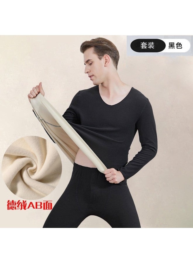 Gold Velvet Velvet Thermal Underwear Suit Men's Autumn And Winter Fleece-lined Silk Silk Round Neck Autumn Clothes Women's Autumn Pants