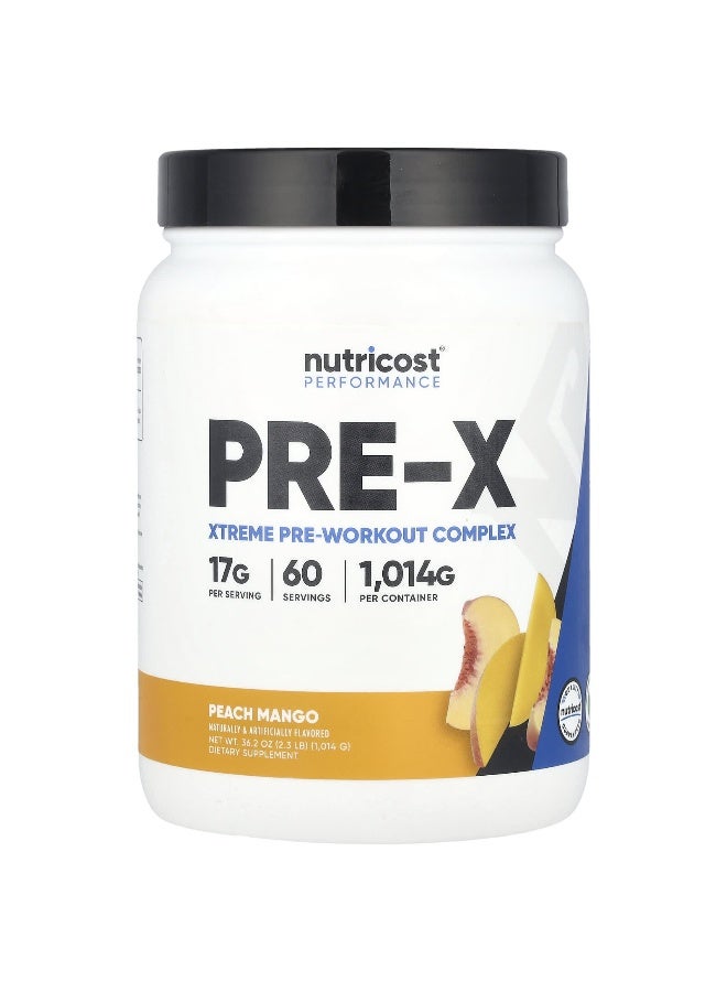 Nutricost, Performance, PRE-X, Xtreme Pre-Workout Complex, Peach Mango, 2.3 lb (1,014 g) (Packaging may vary) - Image 1