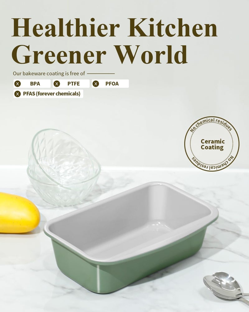 Ymiton Non-Stick Bread Loaf Pan, 9x5 Inch, Ceramic Coating, Aluminized Steel, Oven Safe to 550Â°F, Dishwasher Safe - Non-Toxic, PTFE & PFOA Free, Pistachio Green - Image 2