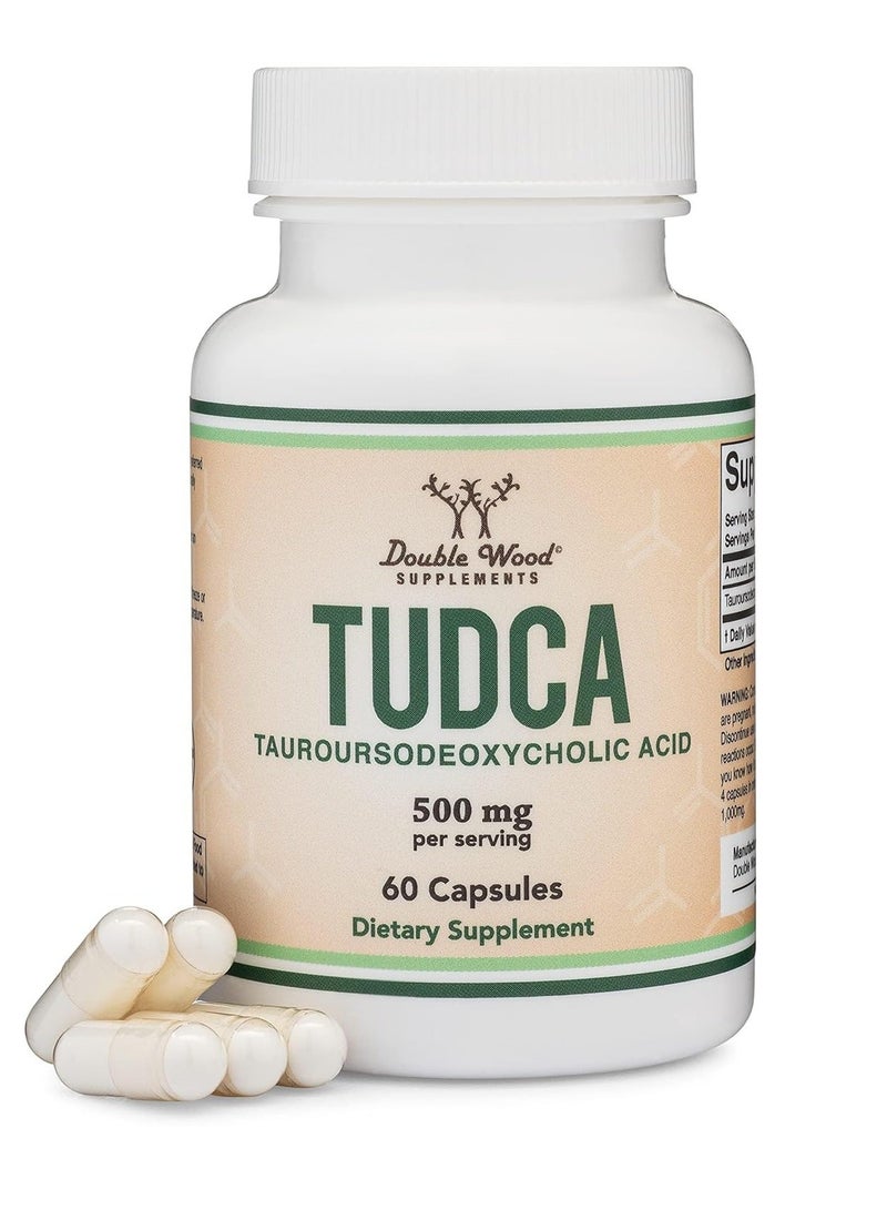 دبل وود ملح الصفراء TUDCA - 99.0٪ + النقاء اختبار - مكمل دعم الكبد والمثانة المرارية - 500 ملغ حصص ، (60 كبسولة ، 500 ملغ) حمض الصفراء الأصلي TUDCA مع طعم مرير قوي من الخشب المزدوج - Image 1