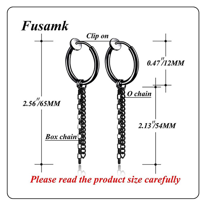 Fusamk أقراط دائرية من الفولاذ المقاوم للصدأ مع سلسلة طويلة من فوسامك، أقراط مشبك على شكل أنبوب - Image 2