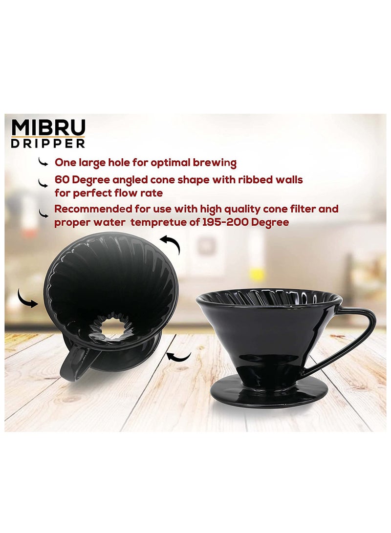 MIBRU Ceramic V60 Coffee Dripper 1-4 Cup Pour Over Brewer Black Size 02 High Fired Material Slow Brewing for Home Office Cafe Daily Use - Image 4
