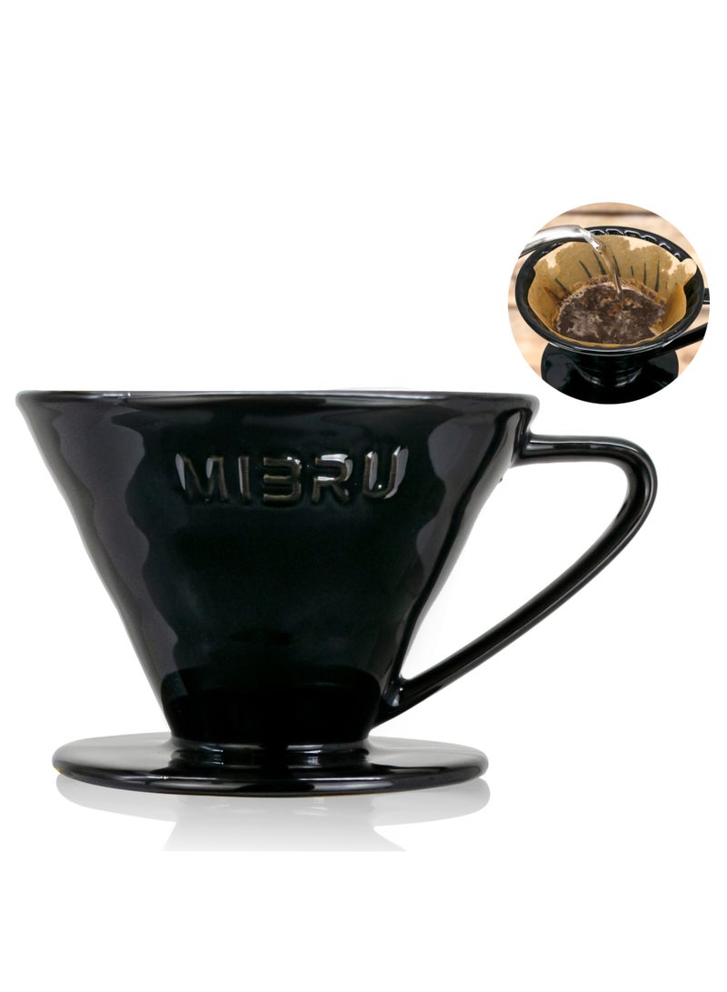MIBRU Ceramic V60 Coffee Dripper 1-4 Cup Pour Over Brewer Black Size 02 High Fired Material Slow Brewing for Home Office Cafe Daily Use - Image 1
