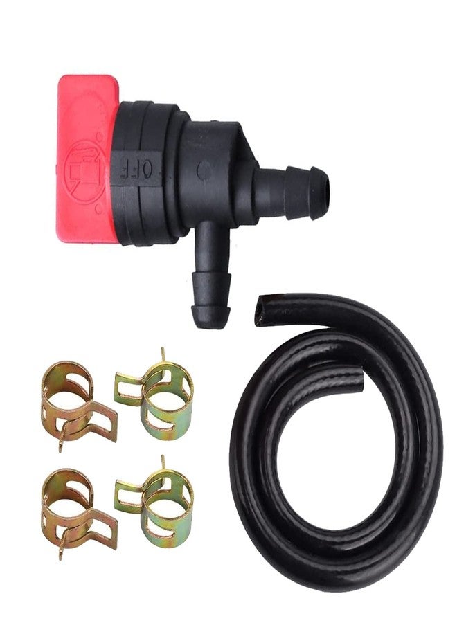 Fenhaliny 494539 698181 Fuel Shut Off Valve + 1/4" x 25" Fuel Line Hose with 4 Clamps Lawn Mower Replacement for 5414K 283207 791850 Small Engine (90 Degree) - Image 1