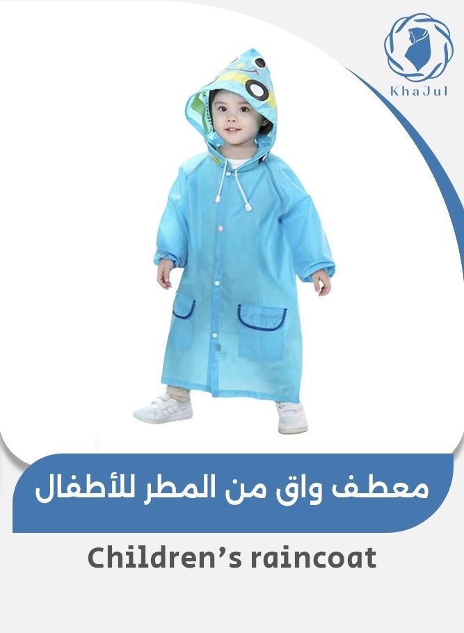 معطف مطر للأطفال مقاوم للماء، أزرق – خفيف الوزن من مادة EVA مع غطاء رأس وطبعة سيارات - Image 1