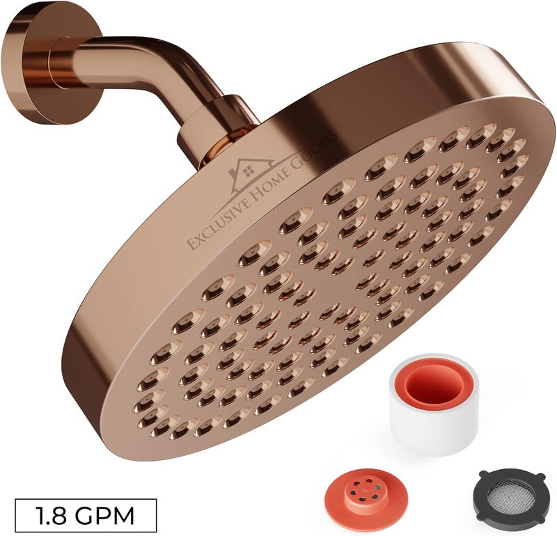 Heatsistence Rainfall Shower Head - 6" High Pressure Shower Heads - 1.8 GPM Shower Heads with Anti-Clog 90 Rubber Jets - 360° Rotation Adjustable Shower Head - Rustproof Bathroom Shower Head - Rose Gold - Image 2