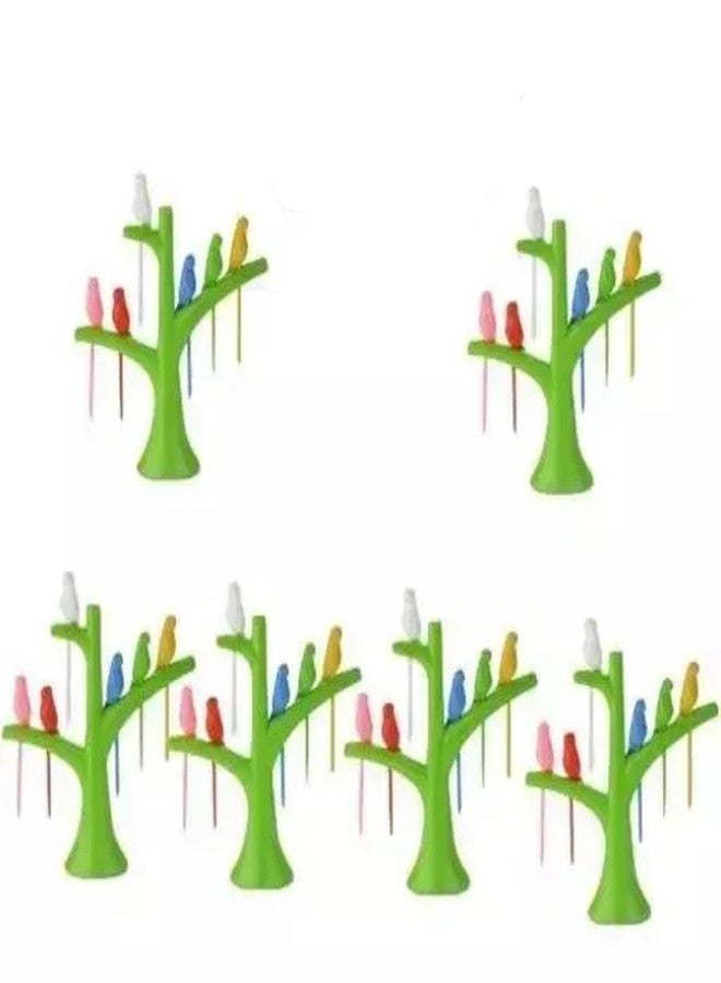 Plastic Bird Fruit Fork Set with Stand, 6 PCS Fork Spoon Set in Each Stand (Multicolor, Pack of 6) Serviz 1 - Image 1